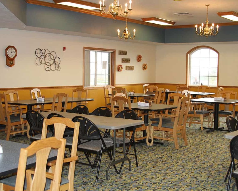 Spacious resident dining room at Holstein Senior Living in Holstein, Iowa.