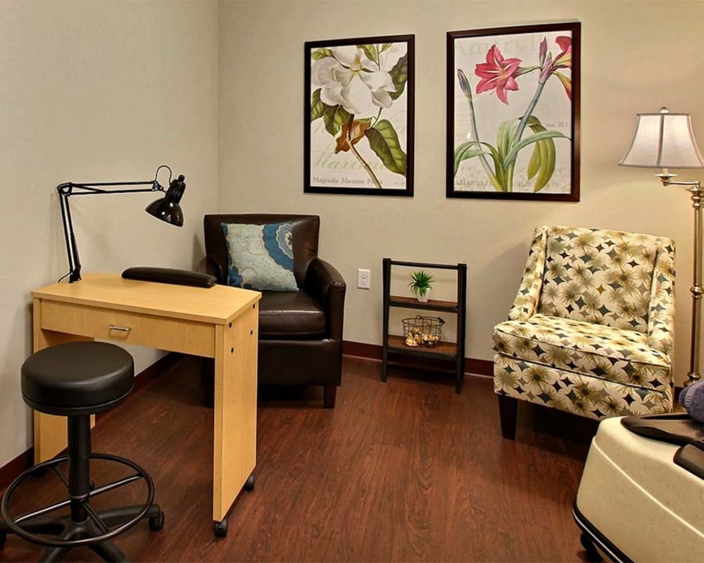 Manicure station for residents at Milestone Senior Living Woodruff in Woodruff, Wisconsin.