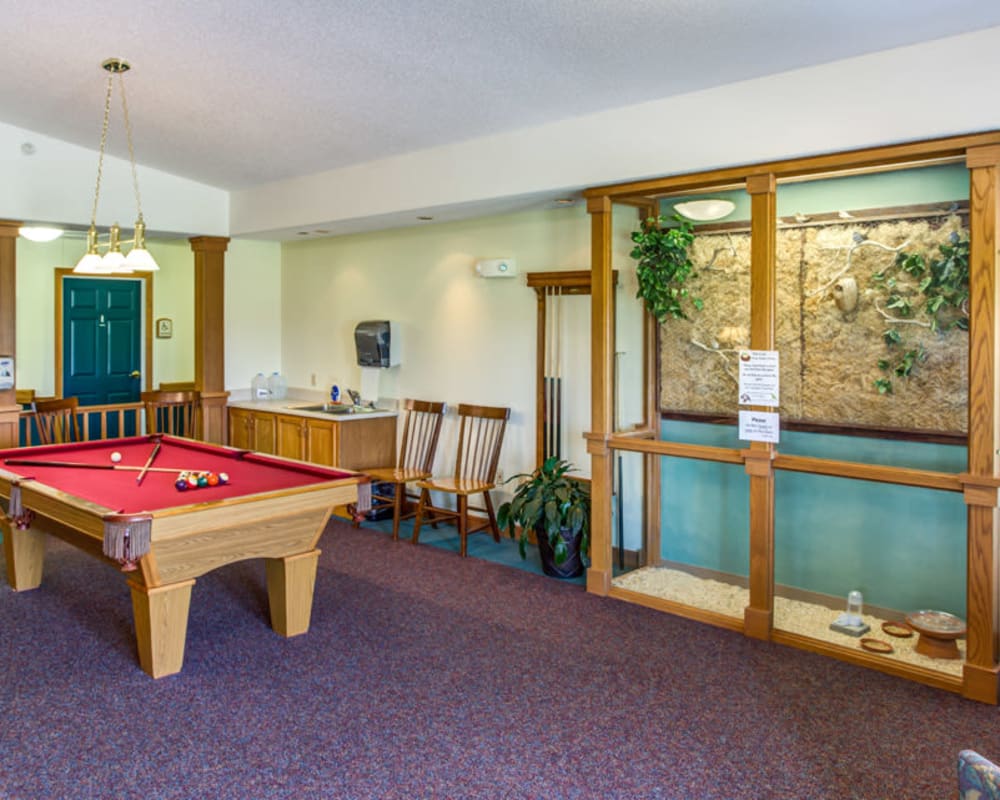 Spacious billiard room at Prairie Hills Independence in Independence, Iowa.