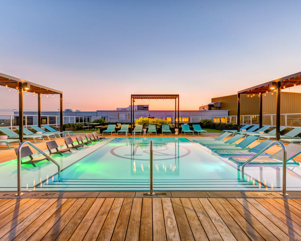 Sparking, resort-style swimming pool at RISE on Chauncey in West Lafayette, Indiana