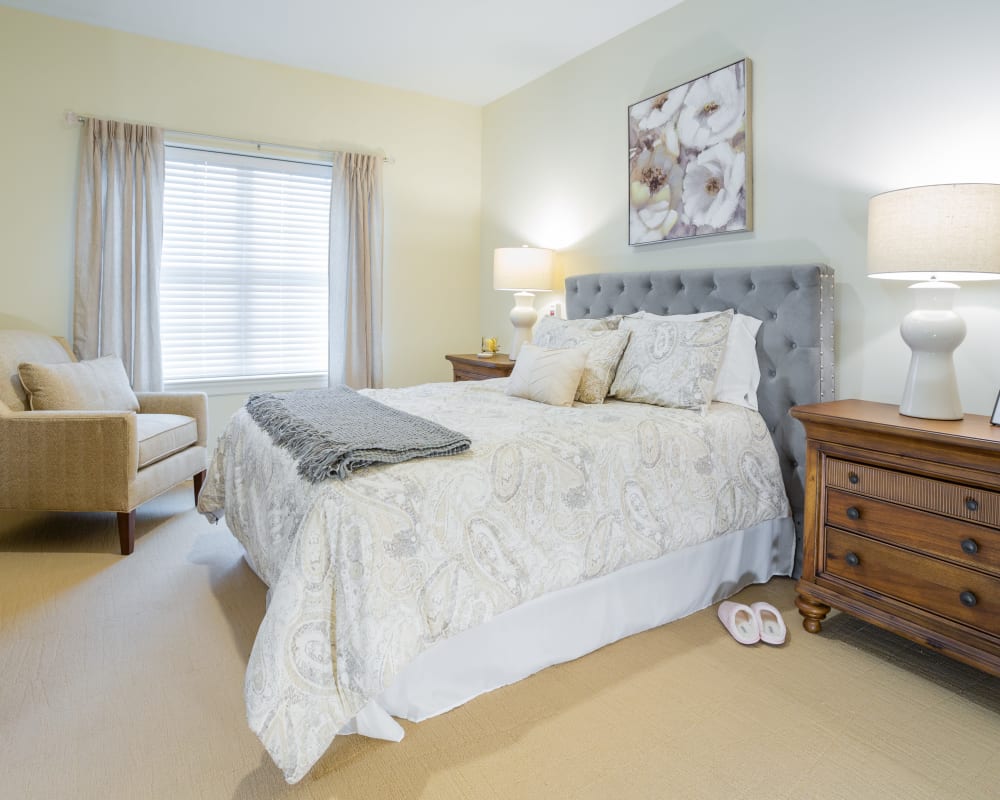 A decorated bedroom at Harmony at West Shore in Mechanicsburg, Pennsylvania
