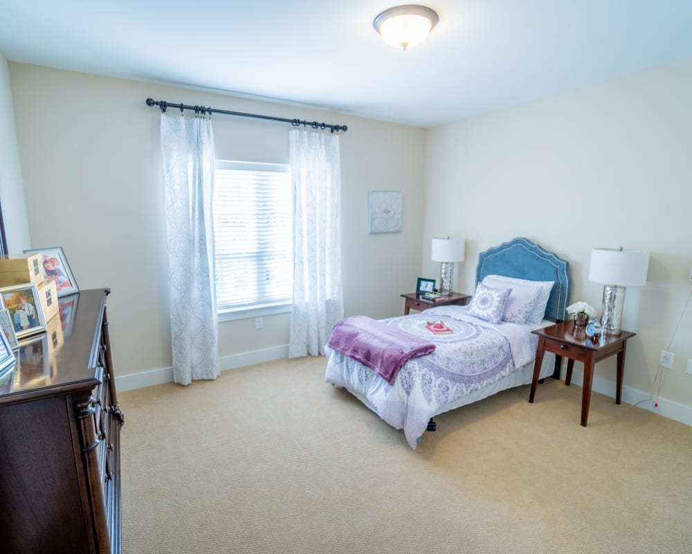 A decorated bedroom at Harmony at Kent in Dover, Delaware