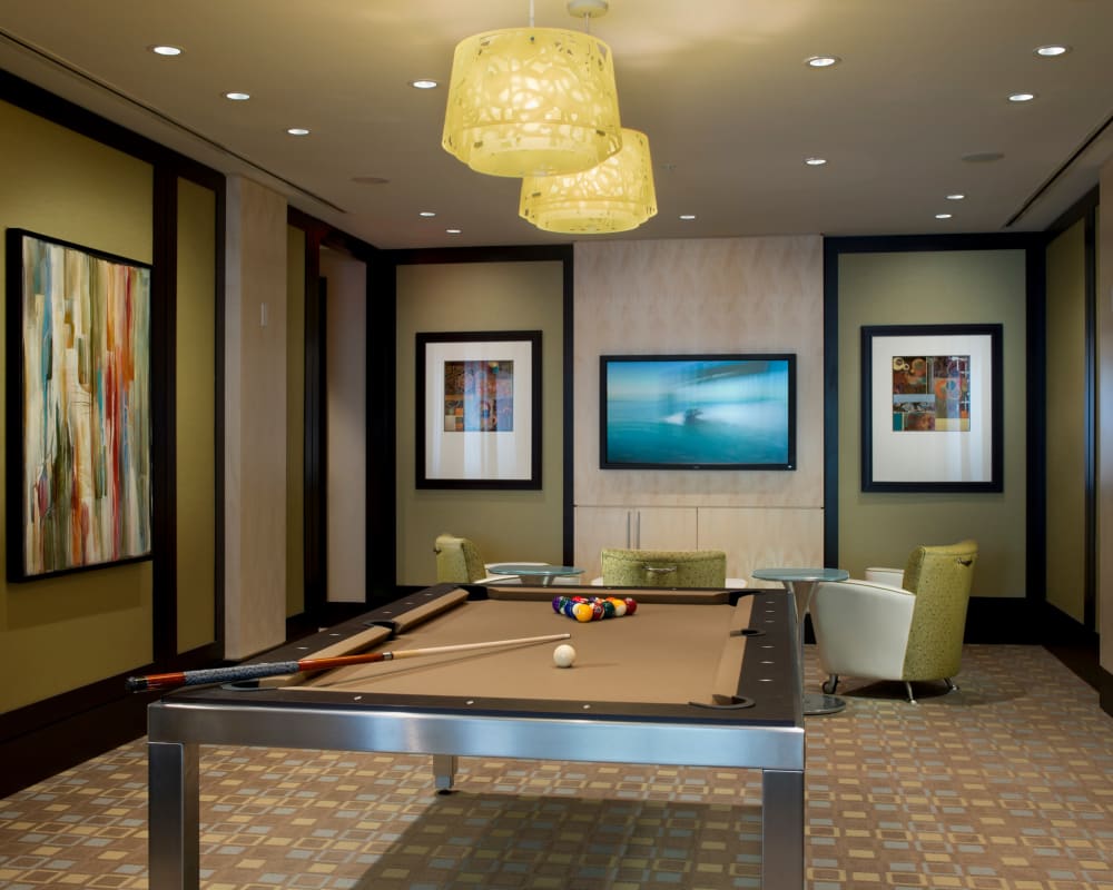 Rustic clubhouse with billiards room at Solaire 1150 Ripley in Silver Spring, Maryland