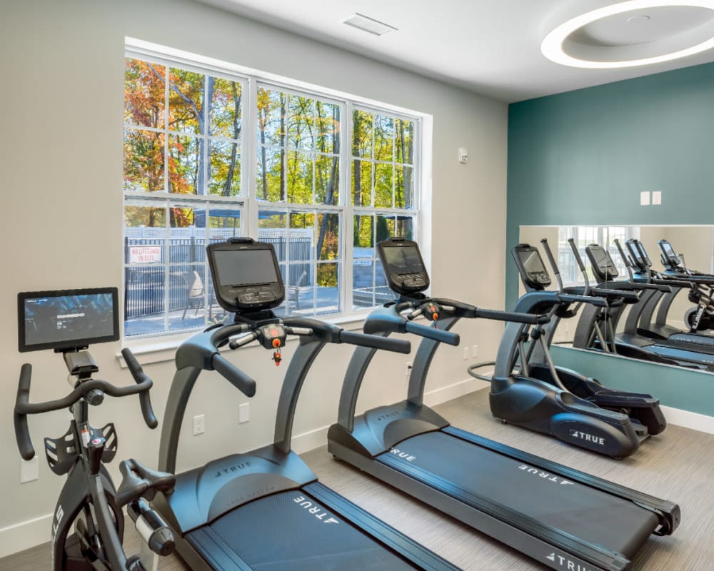 Cardio equipment at The Cove at Gateway's fitness center in East Lyme, Connecticut