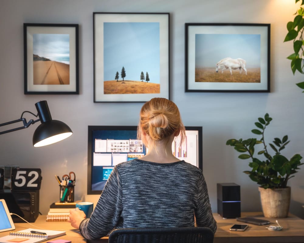 Resident working from home at Stepny Place Apartments in Rocky Hill, Connecticut