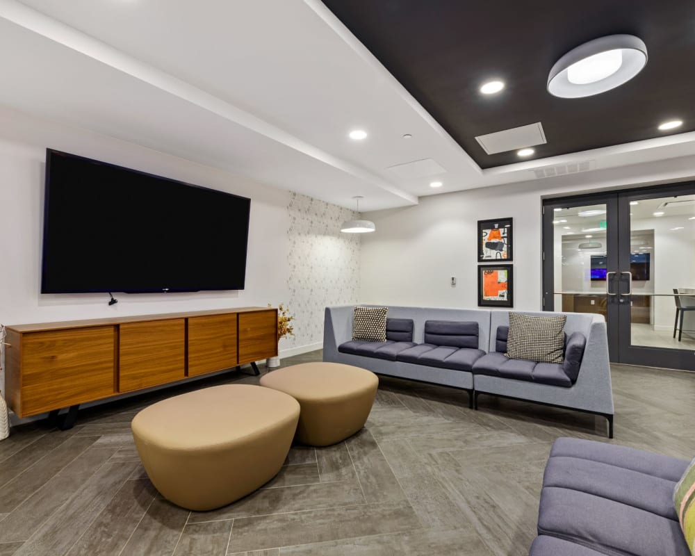 Common room with large tv and couches to hang out in at The View on Pavey Square in Columbus, Ohio