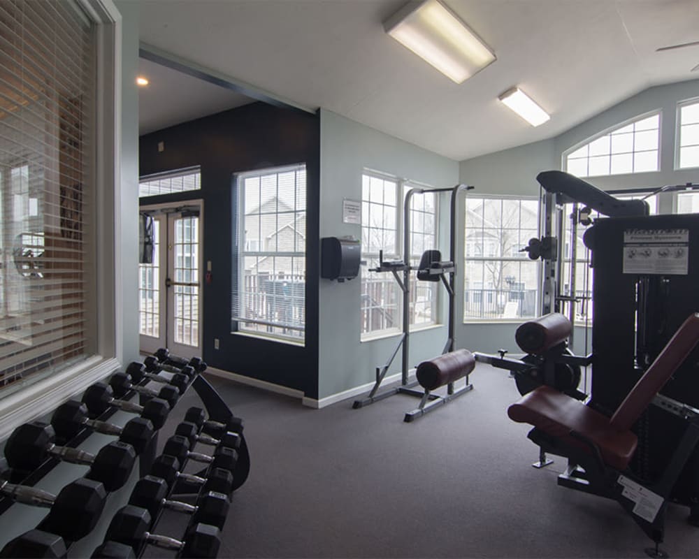 Spacious fitness center at Hills of Aberdeen Apartment Homes in Valparaiso, Indiana