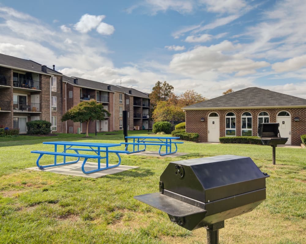 Outdoor grilling stations at East Meadow Apartments in Fairfax, Virginia