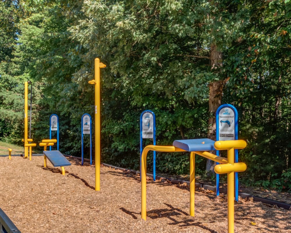 Outdoor fitness stations at The Pointe at Stafford Apartment Homes in Stafford, Virginia