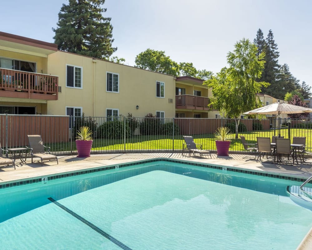 Spacious swimming pool at Sycamore Commons Apartments in Fremont, California