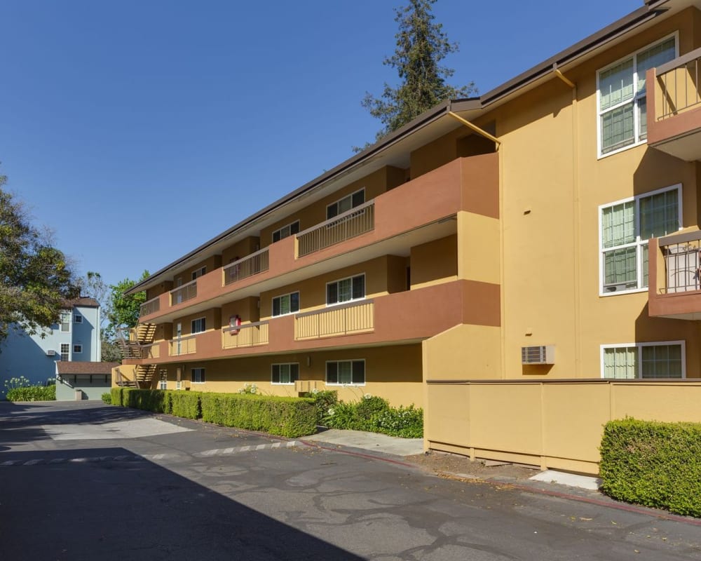 Balconies on the building at Redwood Plaza in Fremont, California