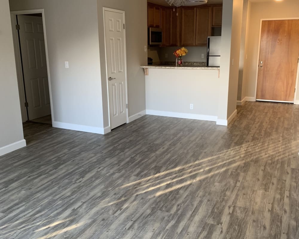 Model apartment with plank flooring at Broadway Towers in Concord, California
