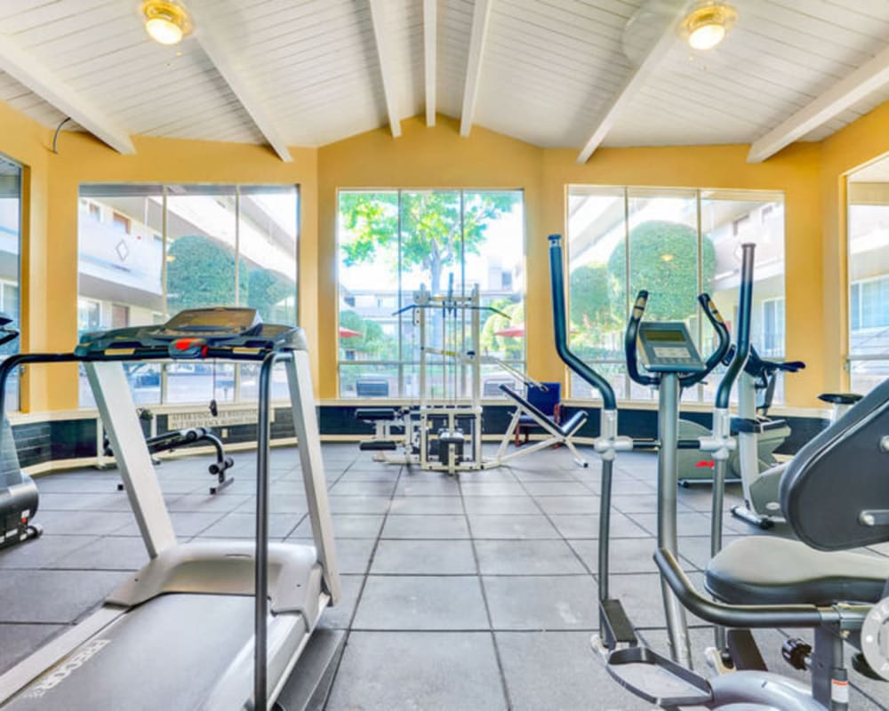 Model fitness center at St. Moritz Garden Apartments in San Leandro, California