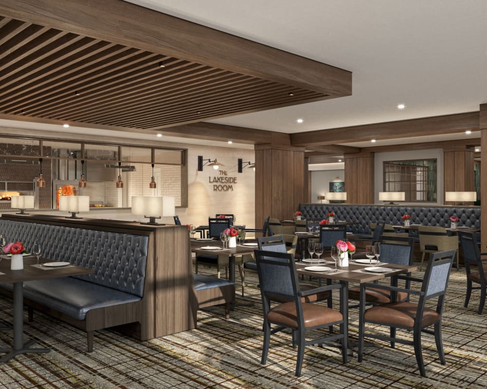 The dining room for residents at Touchmark at Emerald Lake in McKinney, Texas
