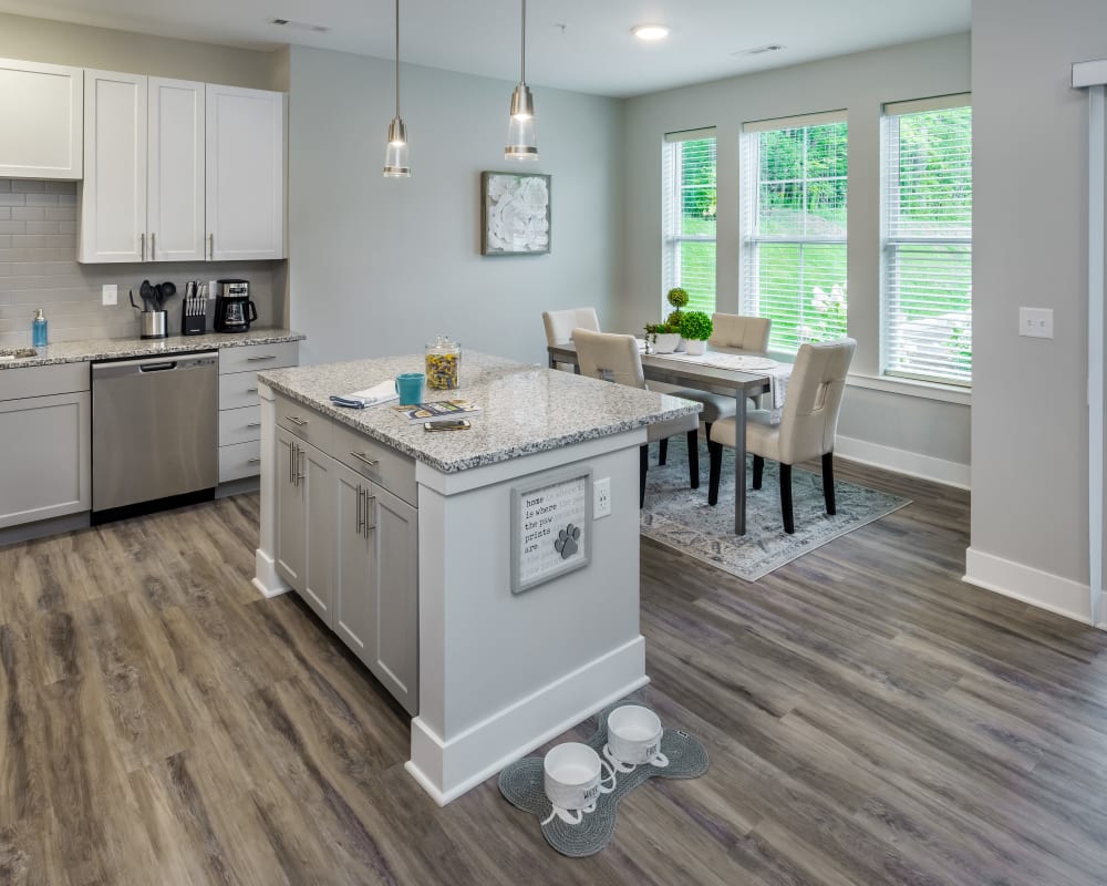 Kitchen island and dining nook at The Residences at Crosstree | Apartments in Freeport, Maine