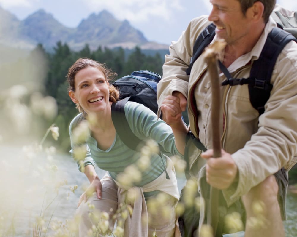 Residents hiking near Crawford Crossing Apartments in Turner, Oregon