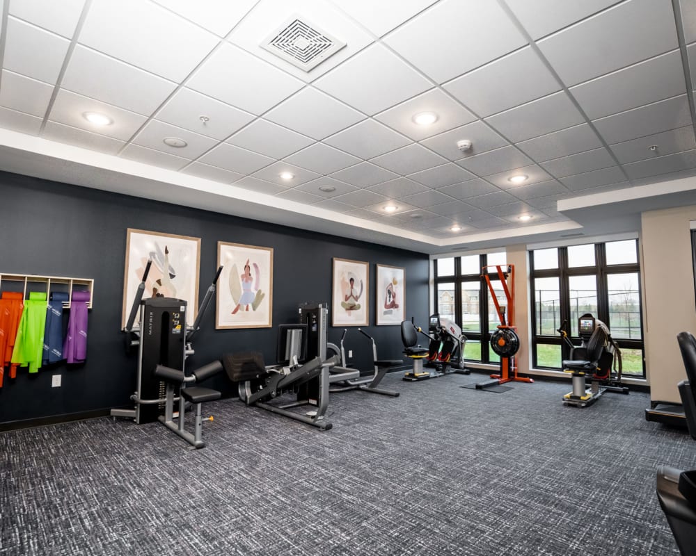 Community gym with weight and cardio machines at The Pillars of Lakeville in Lakeville, Minnesota