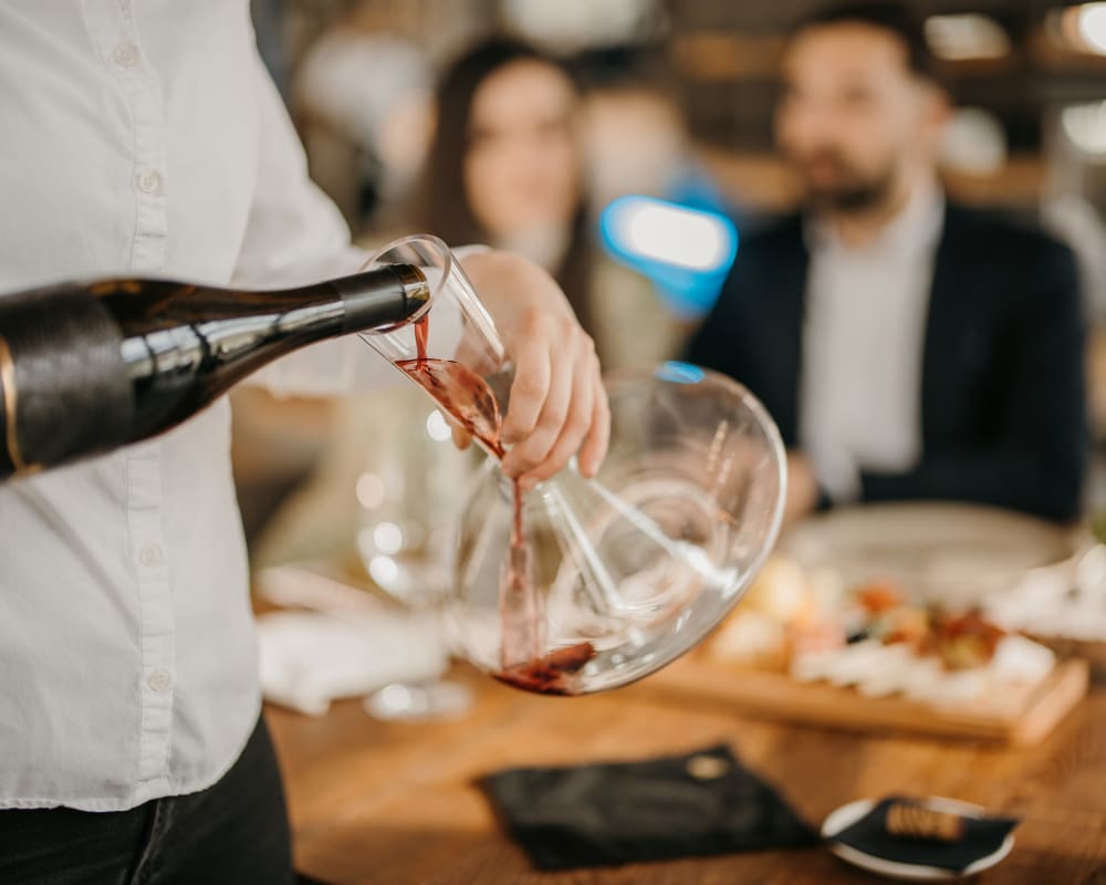 wine getting poured at Birchwood in Sunnyvale, California