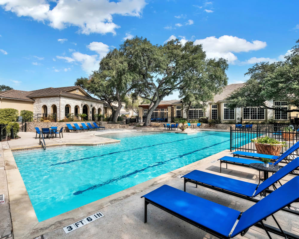 Resort-style swimming pool at Villas of Vista Del Norte in San Antonio, Texas