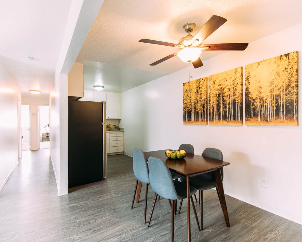 Dining table and kitchen at Waterstone Terrace in Benicia, California