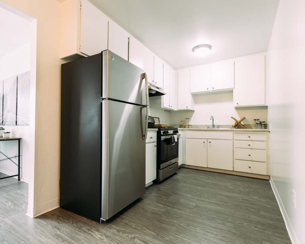 Kitchen with stainless-steel appliances at Waterstone Terrace in Benicia, California