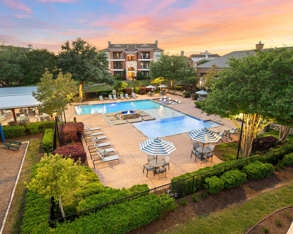 Resort-style swimming pool at Onion Creek Luxury Apartments in Austin, Texas