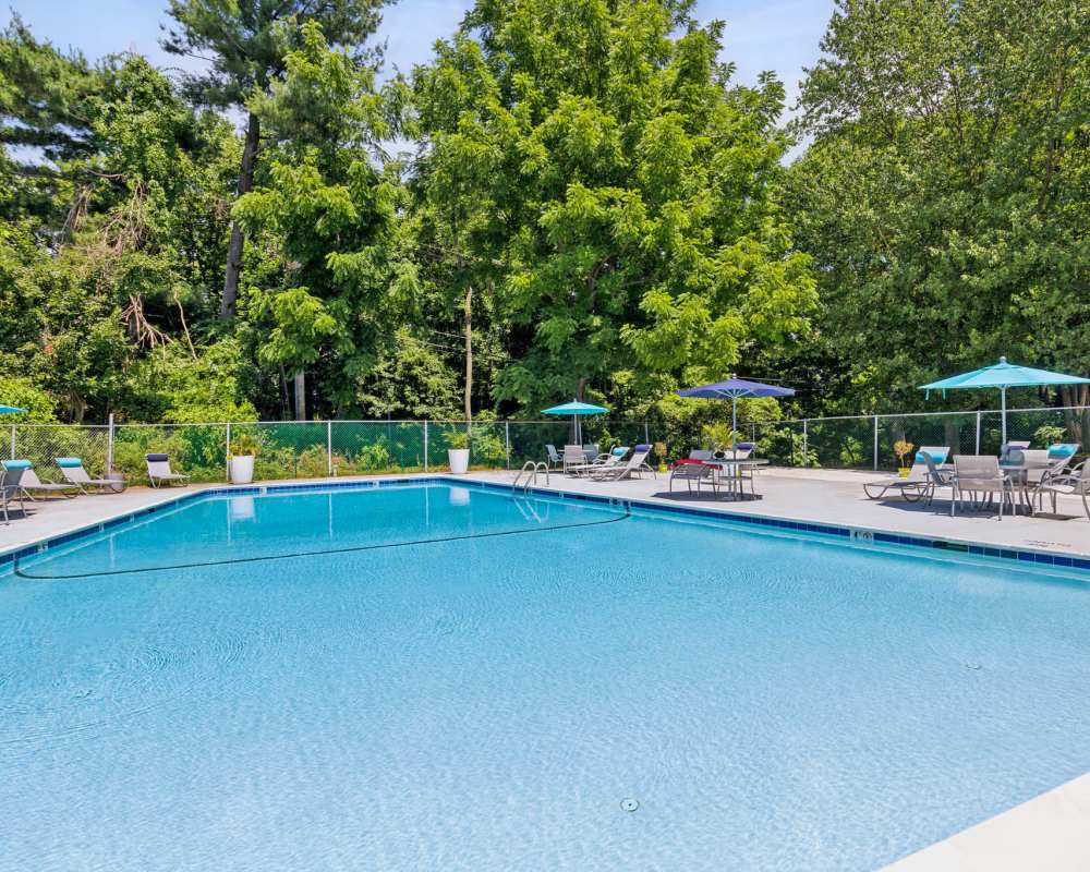 Resident enjoying the pool at Eagle Rock Apartments at Bel Air North in Forest Hill, Maryland