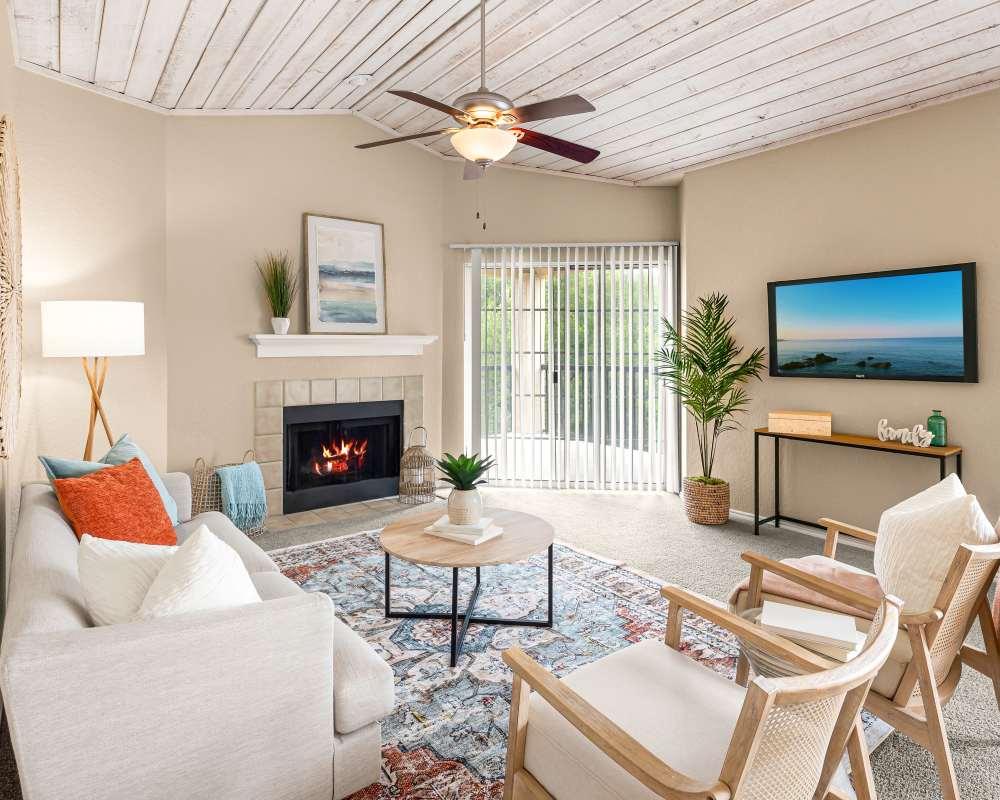 Living Room with ceiling fan at Villas at Oakwell Farms in San Antonio, Texas