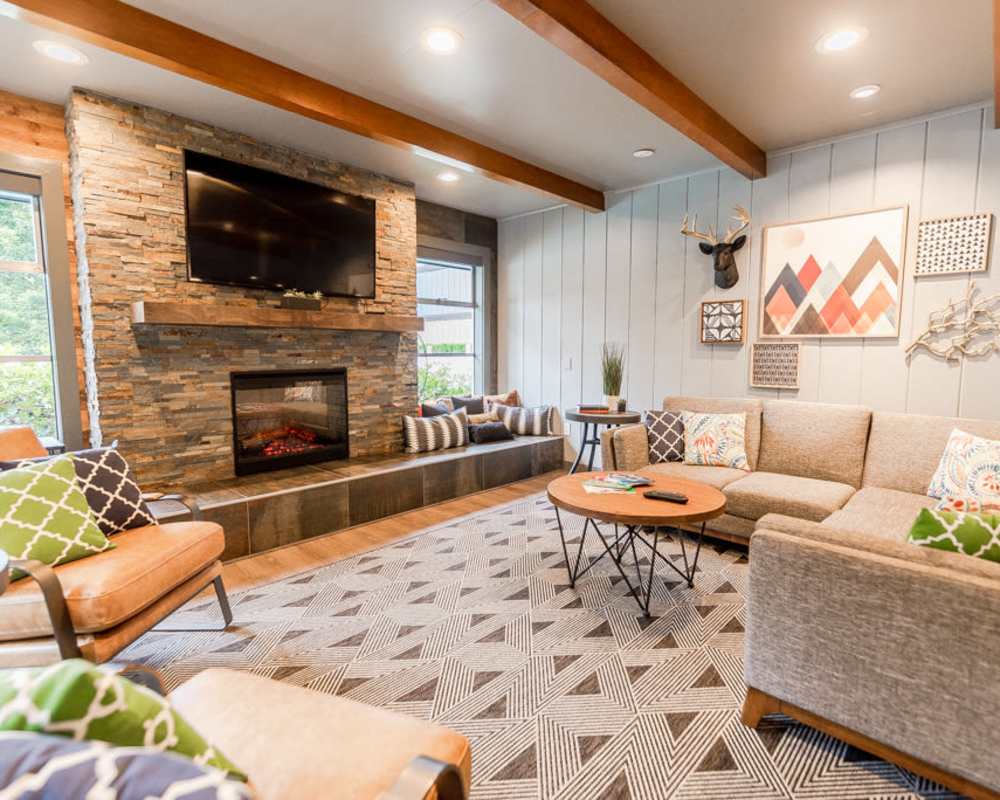 Clubhouse fireplace at Bellamonte in Tacoma, Washington