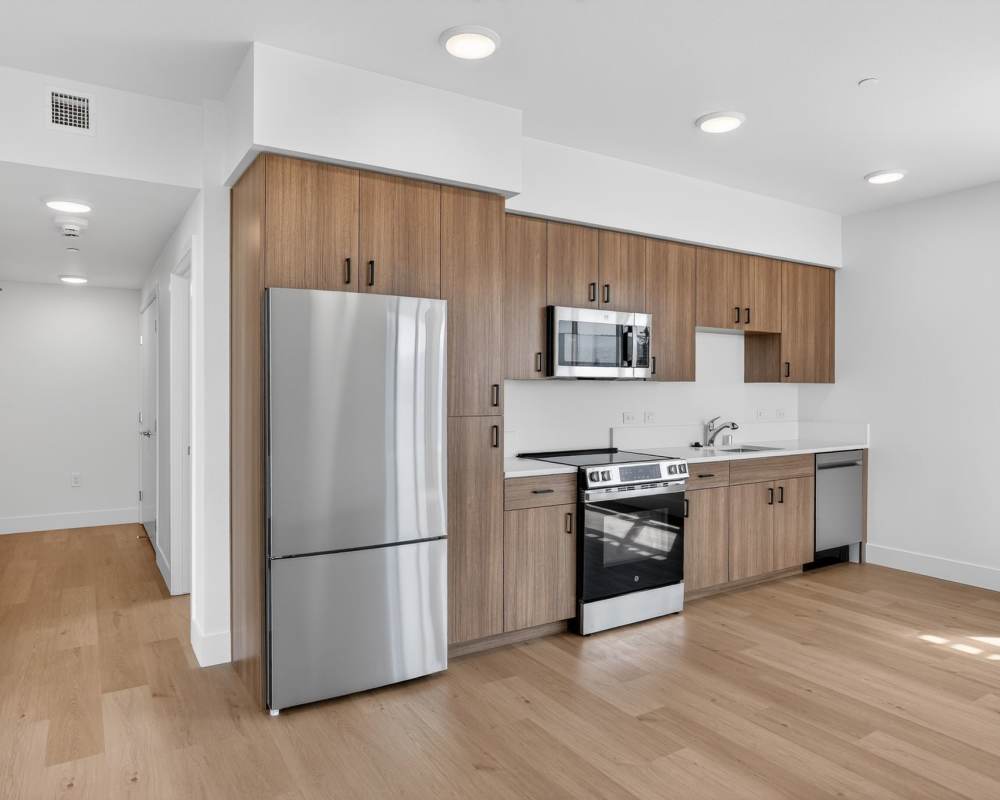 Kitchen and stainless-steel appliances at The Millton in Redwood City, California