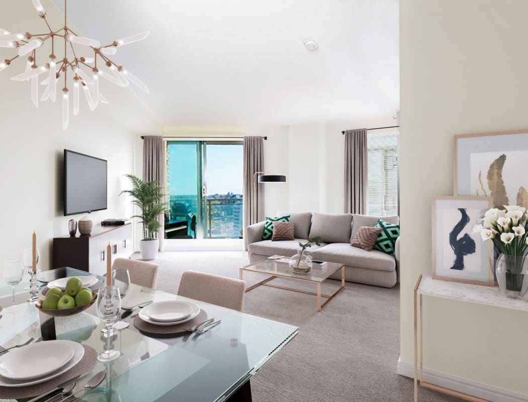 Beautiful living room at Discovery Pointe in Calgary
