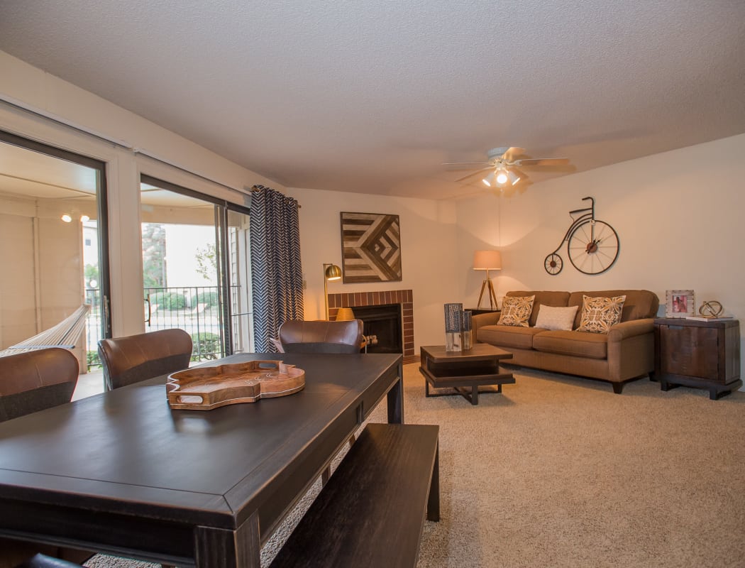 Model living room at Copperfield Apartments in Oklahoma City, Oklahoma