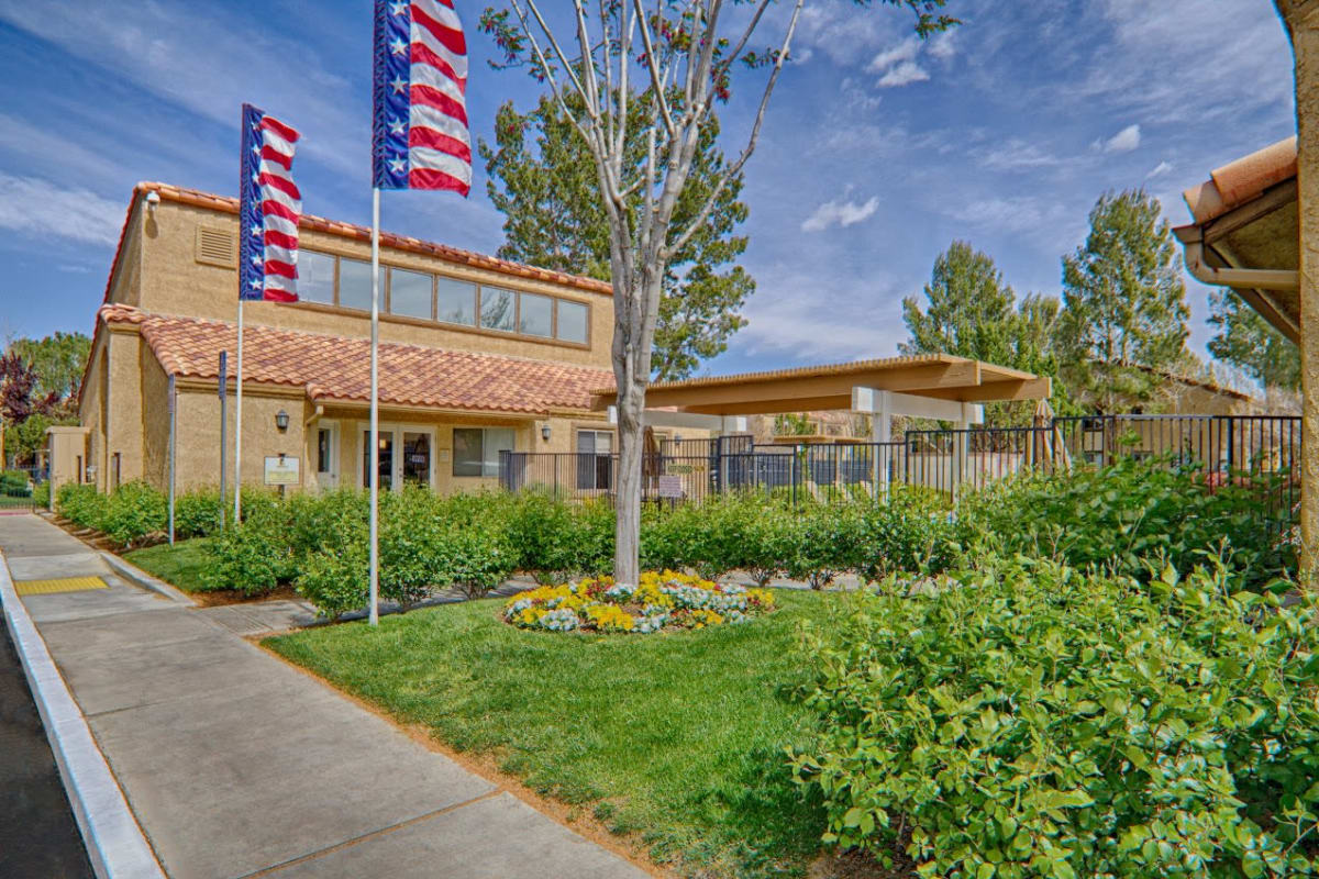 Front of leasing office in Lancaster, California at Granada Villas Apartment Homes