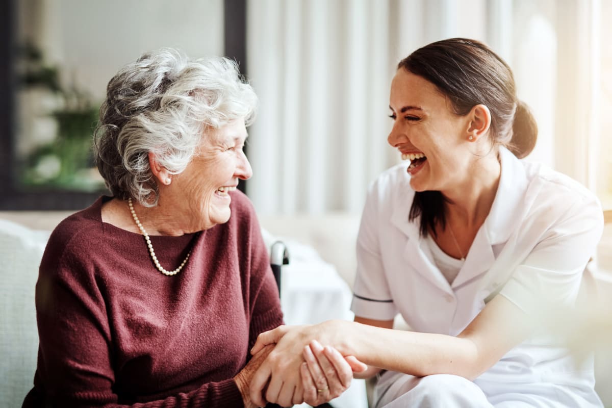 Resident and nurse at Weatherly Court in Medford, Oregon