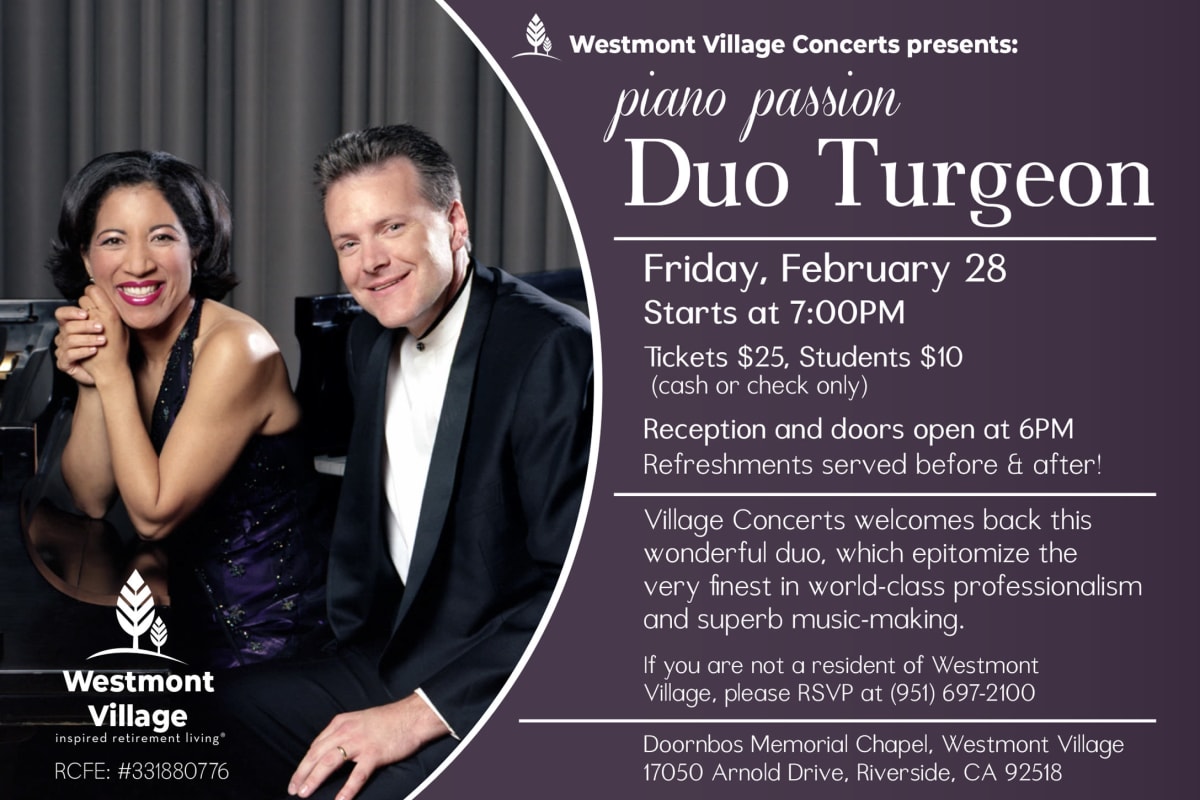 Piano Passion Duo Turgeon at Westmont Village in Riverside, California