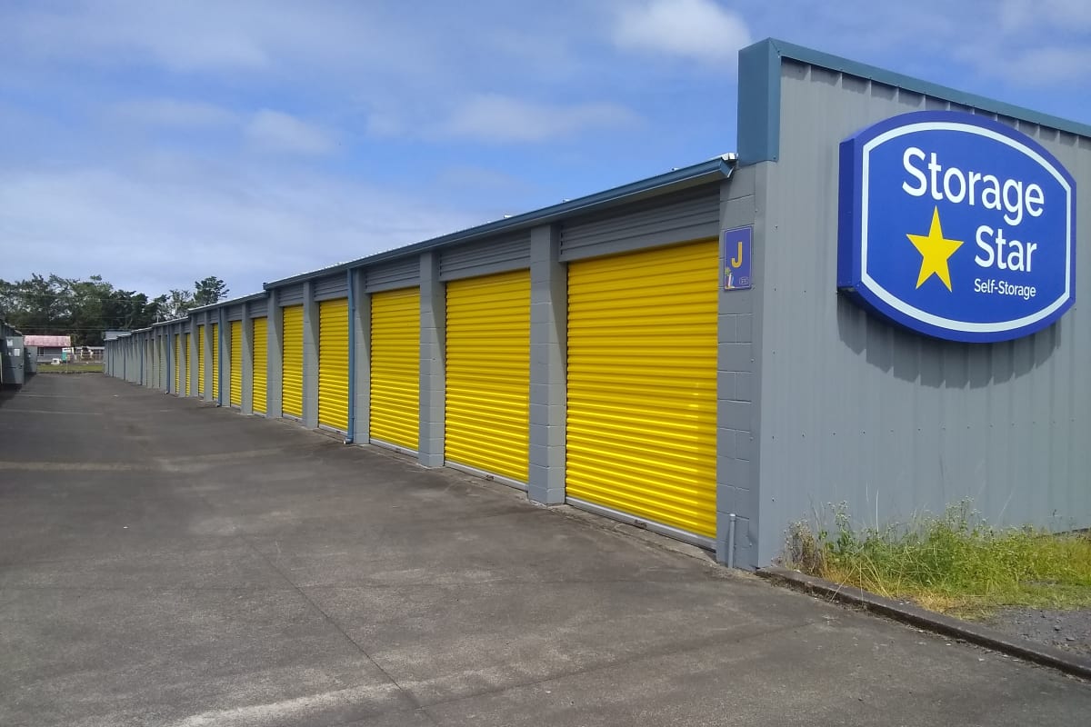 Branding and signage on the side of outdoor units at Storage Star Hilo in Keaau, Hawaii