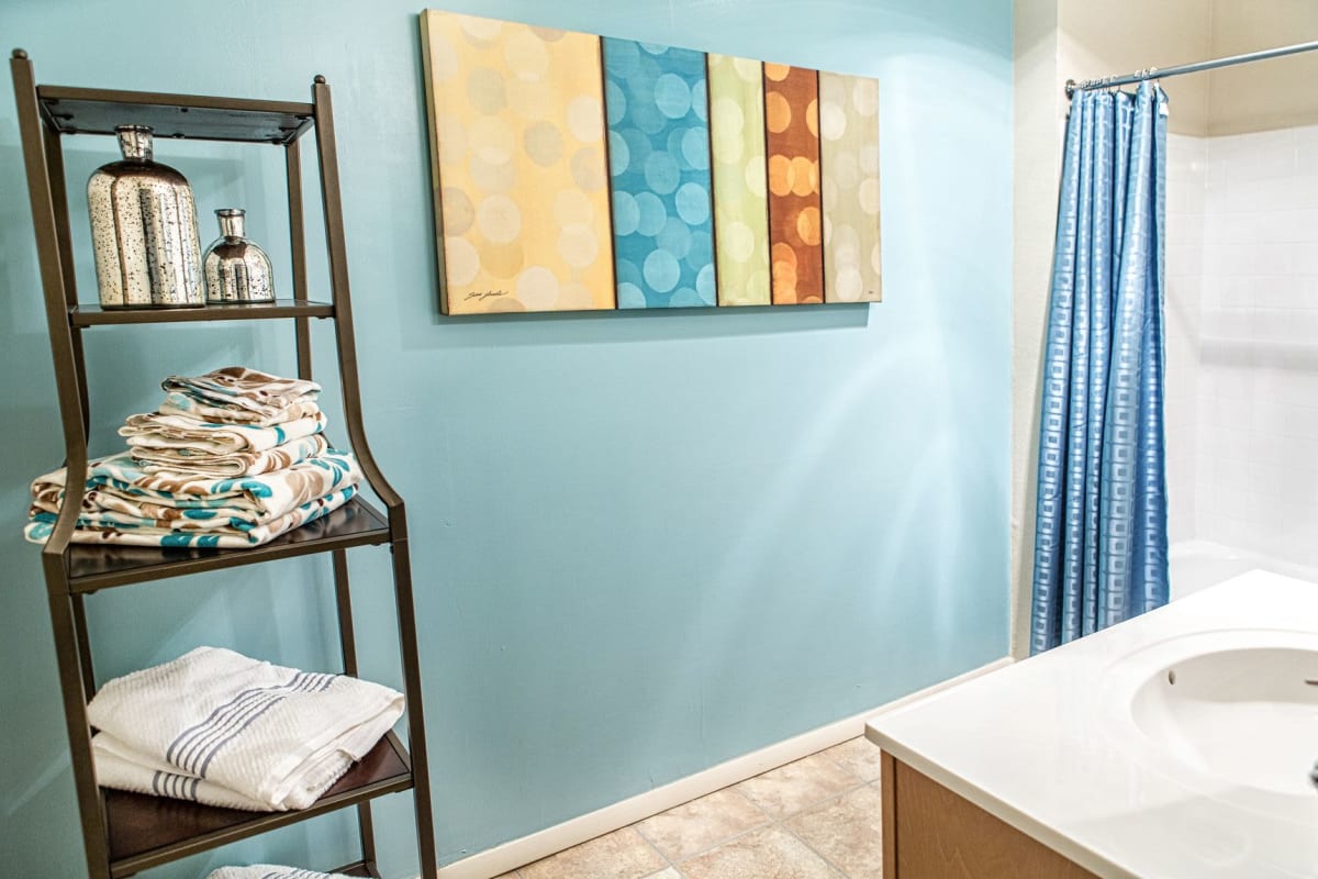 Bright, spacious bathroom at The Views at Laurel Lakes in Laurel, Maryland