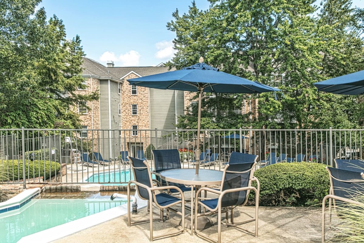 Poolside patio at The Views at Laurel Lakes in Laurel, Maryland