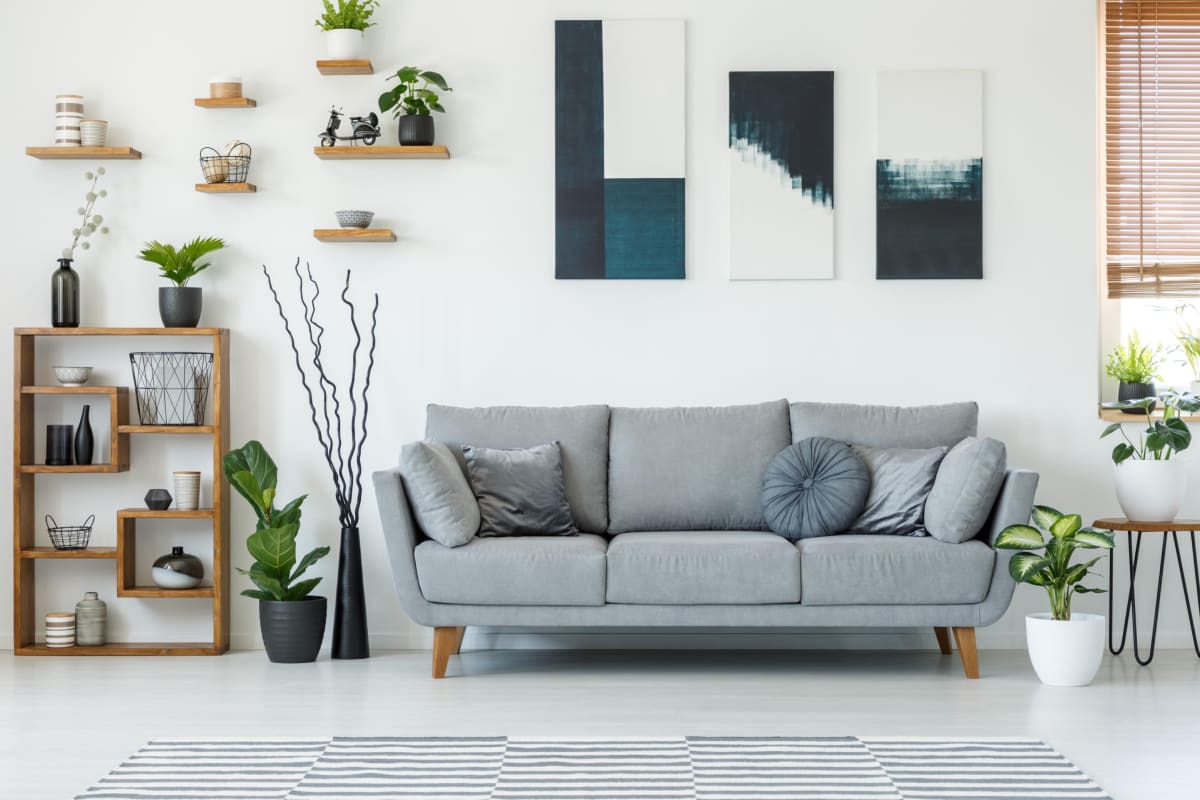 Spacious, well decorated living room at The District Flats in West Palm Beach, Florida