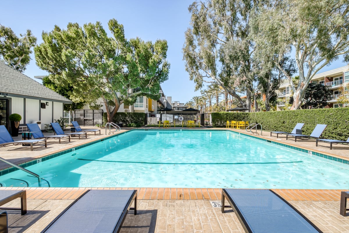Resort-style swimming pool at Marina Harbor in Marina del Rey, California