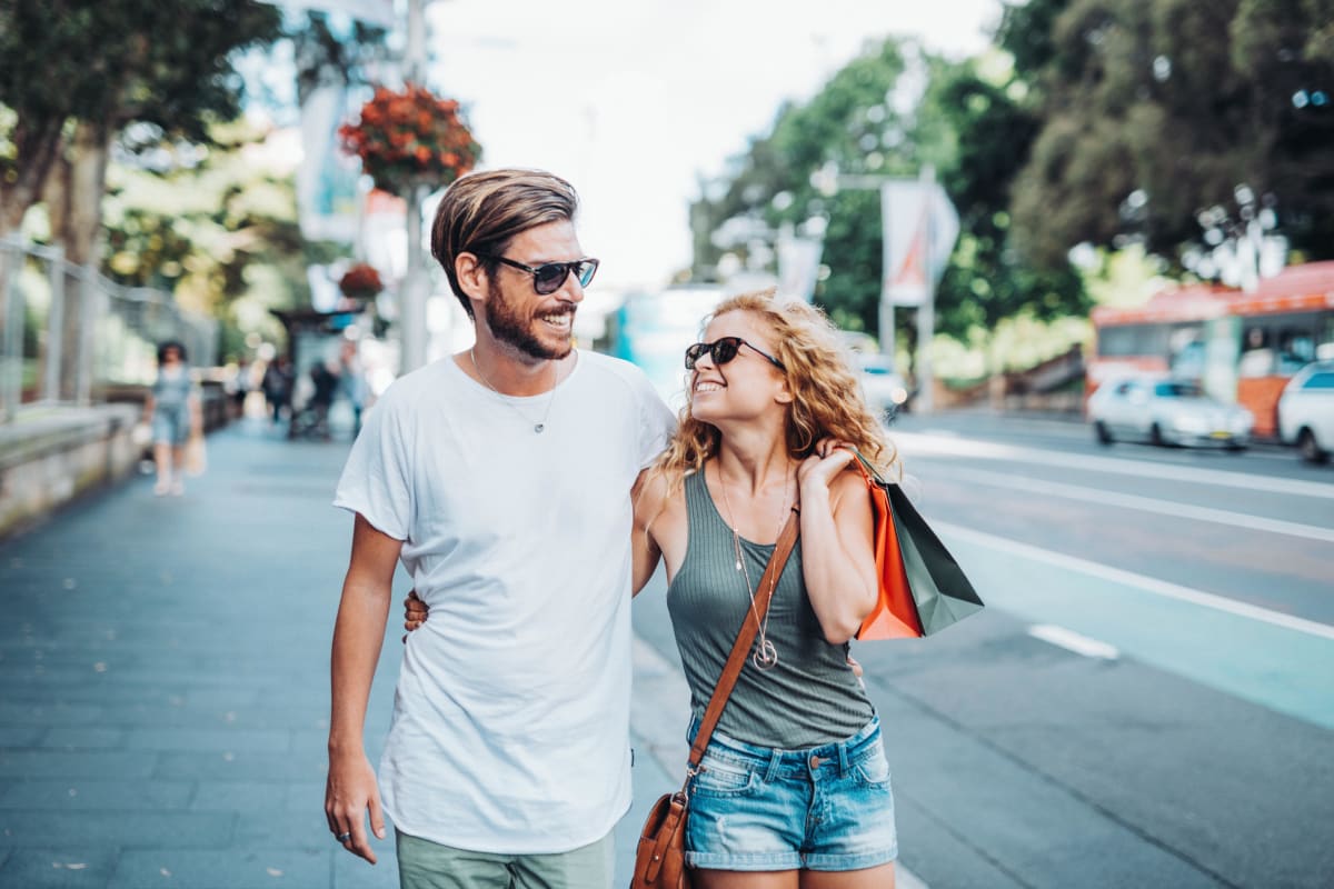 Couple out shopping at their favorite shops near Vidorra McKinney Avenue in Dallas, Texas