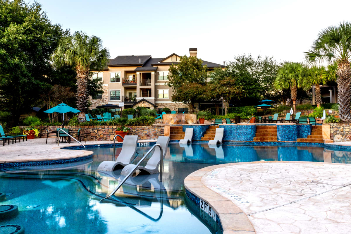 Resort-style swimming pool at Marquis Parkside in Austin, Texas