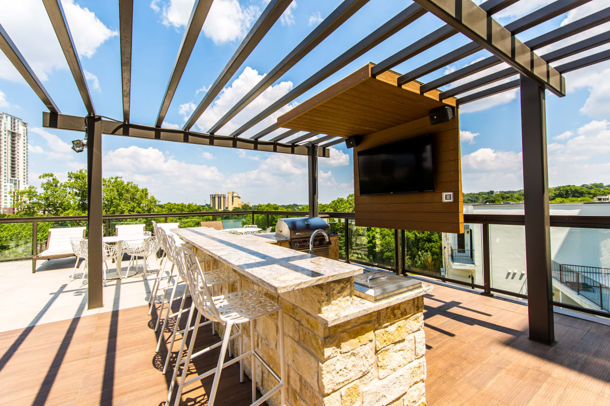 Outdoor kitchen at Water Marq in Austin, Texas