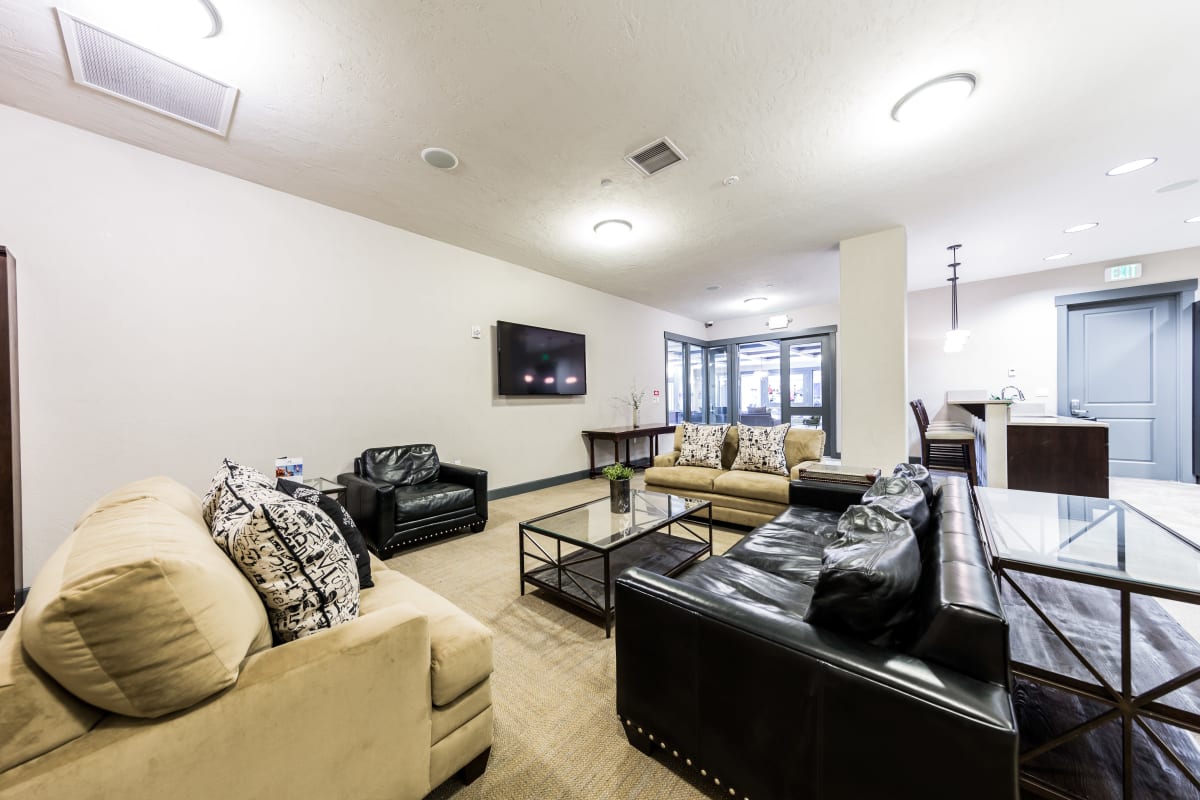 Indoor lounge for residents at Copperline at Point Ruston in Tacoma, Washington