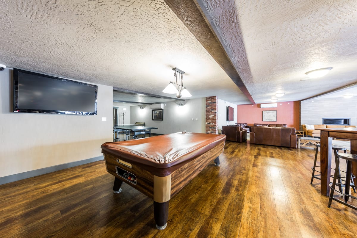 Clubroom with billiards at Copperline at Point Ruston in Tacoma, Washington