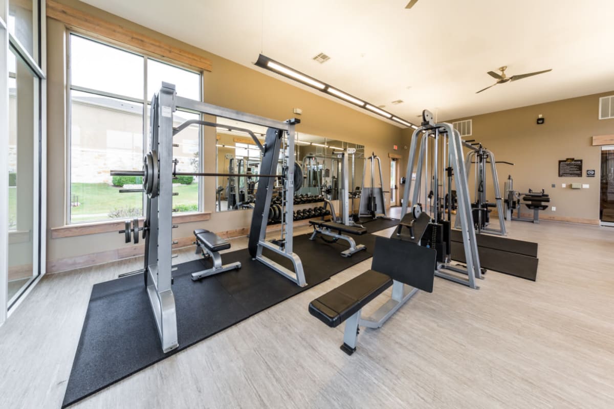 Fully equipped fitness center at Marquis at Canyon Ridge in Austin, Texas