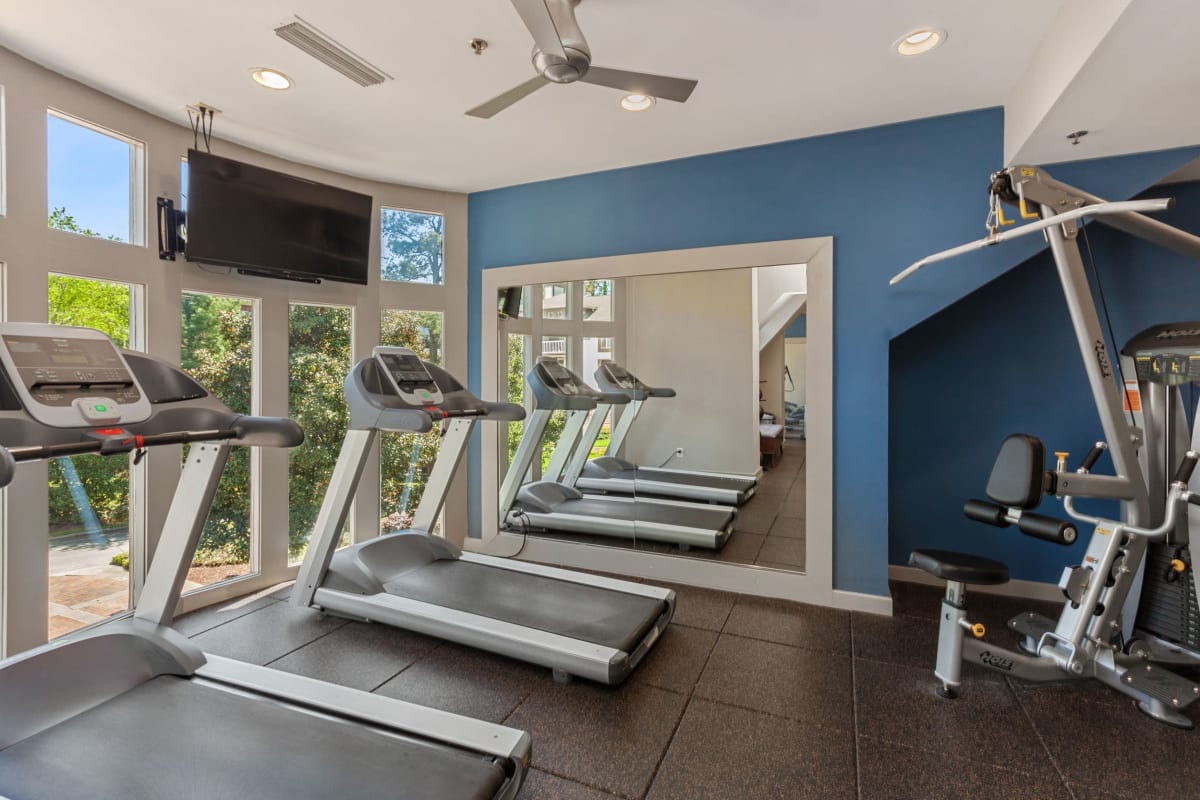 Fitness center where residents can get a nice sweat going at 45Eighty Dunwoody Apartment Homes in Dunwoody, Georgia