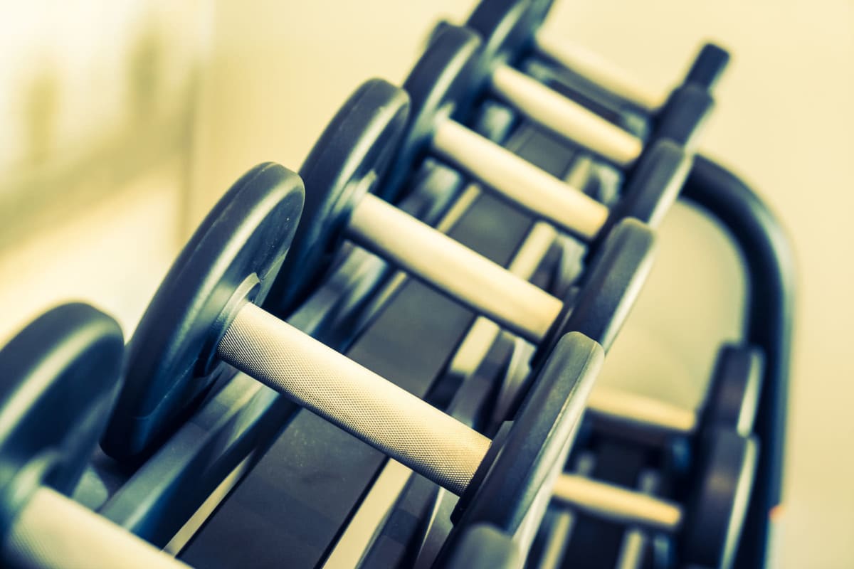 Fitness center dumbells at Enchanted Springs Apartments in Colorado Springs, Colorado