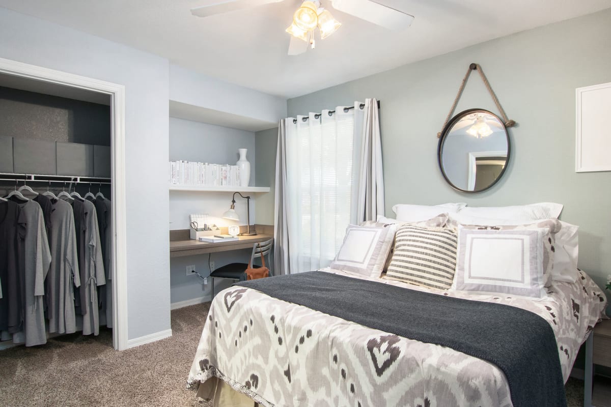 one of the bedrooms equipped with its own closet at The Social in Lutz, Florida