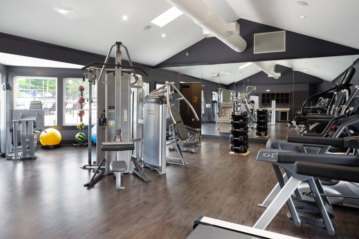 Well-equipped fitness center at The Gramercy in Manhattan, Kansas